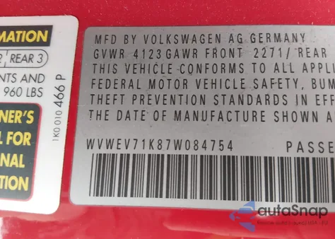 2007 Volkswagen Gti 2-Door из США, поврежденный, VIN WVWEV71K87W084754